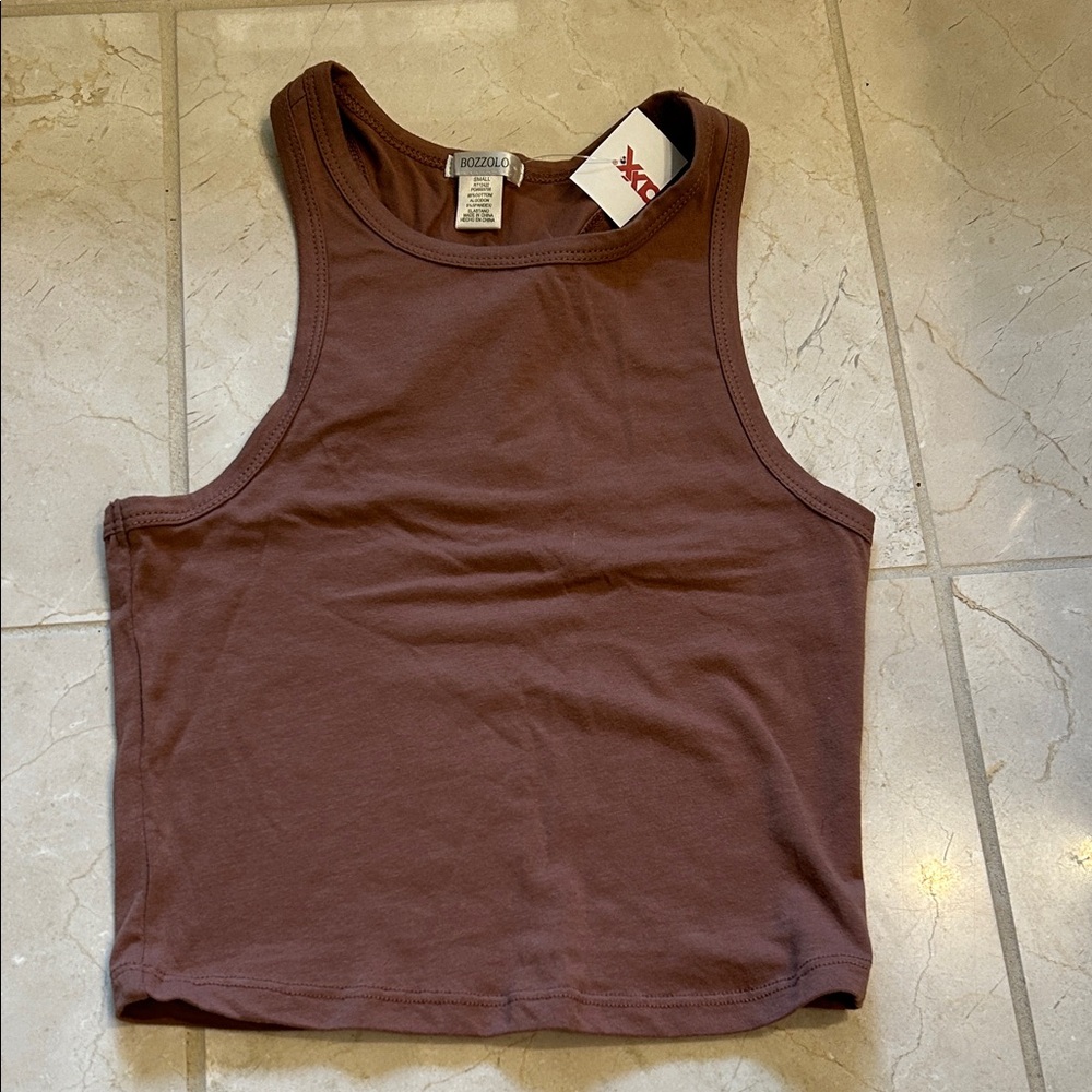 Bozzolo Chocolate Brown Ribbed Crop Tank